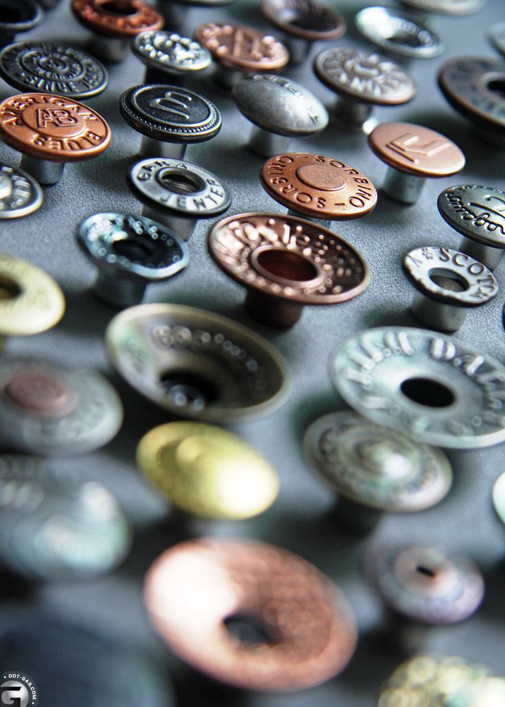 Close-up of metal garment buttons and trims